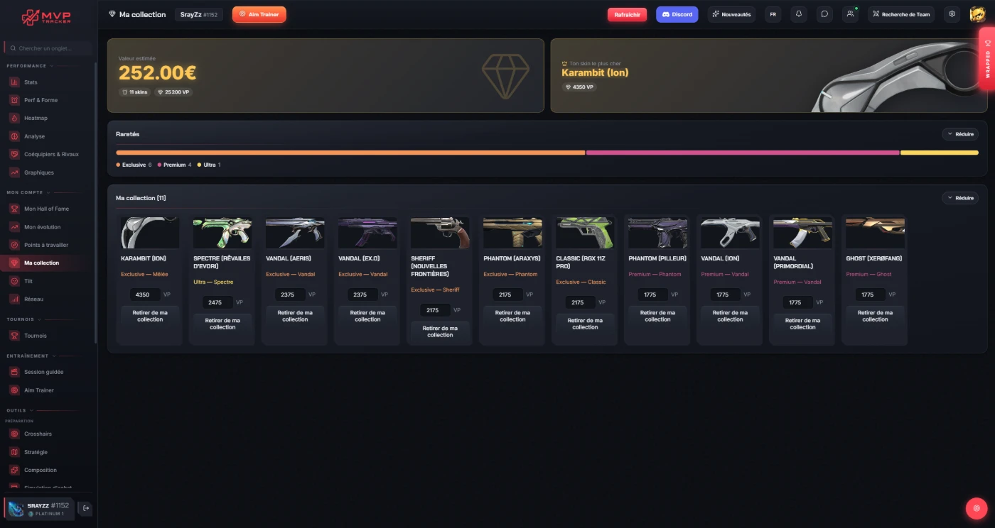 Écran collection de skins
